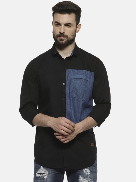 

Campus Sutra Men Black & Blue Colourblocked Regular Fit Casual Shirt