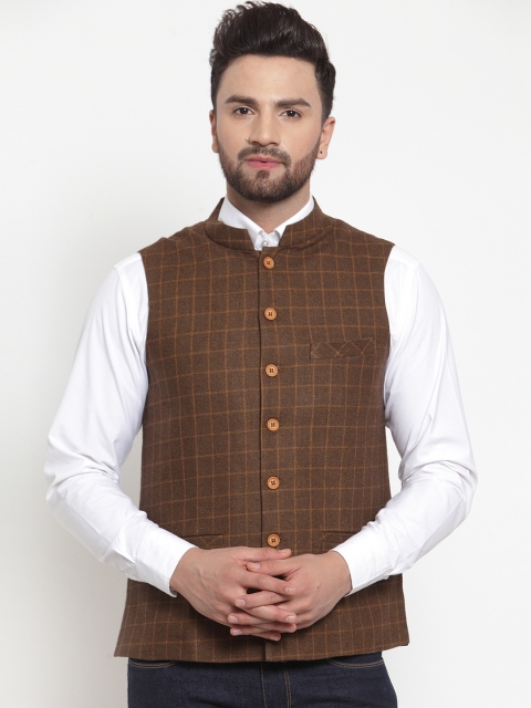 

Neudis Men Brown Checked Pure Wool Waistcoat