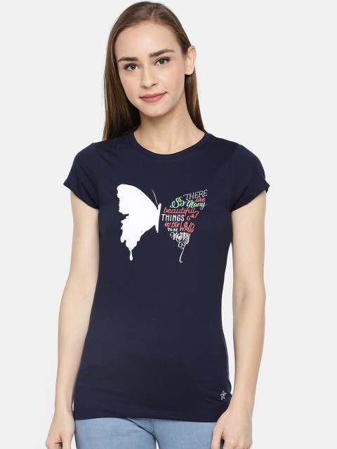

Dollar Missy Women Navy Blue Printed Round Neck T-shirt