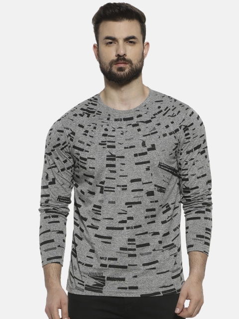 

Campus Sutra Men Grey & Black Printed Round Neck T-shirt
