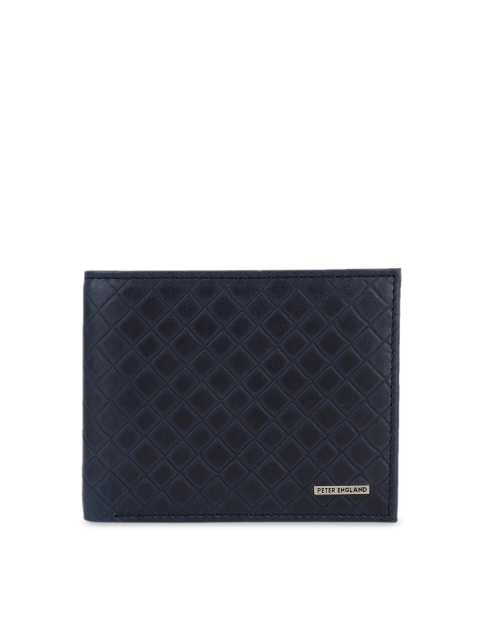 

Peter England Men Navy Blue Self Design Two Fold Wallet