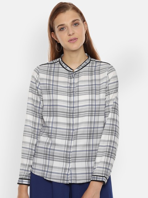 

Van Heusen Woman White & Black Regular Fit Checked Casual Shirt