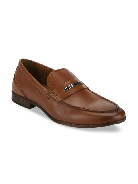 

Red Tape Men Tan-Brown Solid Leather Penny Loafers