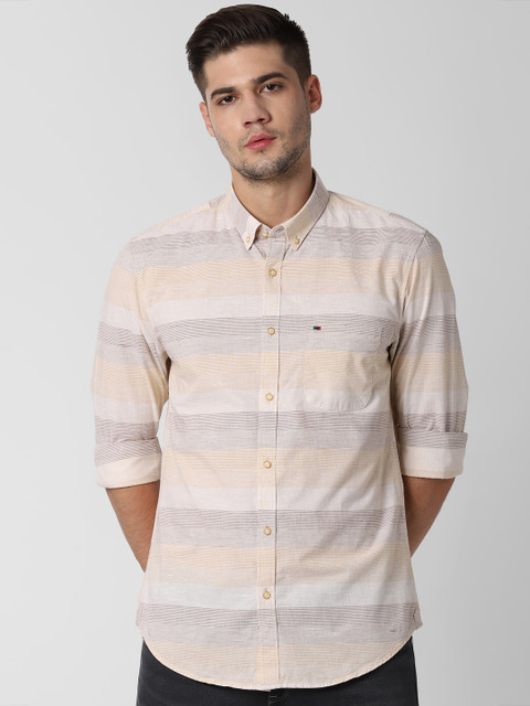 

Peter England Casuals Men Beige & Brown Slim Fit Striped Casual Shirt