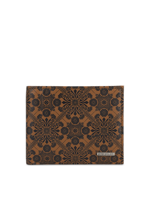 

Peter England Men Brown & Black Printed Two Leather Fold Wallet