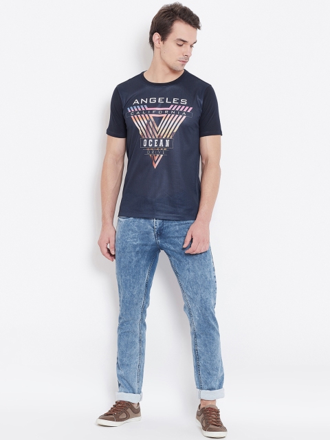 

Wear Your Mind Men Navy Blue Printed Round Neck T-shirt