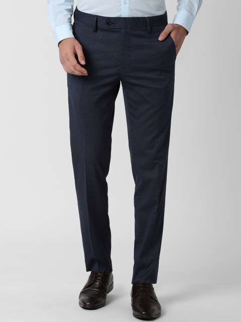 

Peter England Men Navy Blue Slim Fit Checked Formal Trousers