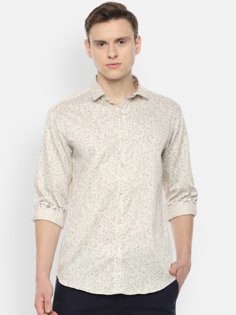 

V Dot Men Beige Slim Fit Printed Casual Shirt