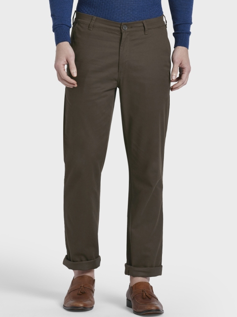 

ColorPlus Men Olive Brown Regular Fit Solid Regular Trousers