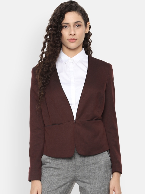 Van Heusen Women Maroon Solid Regular Fit Single-Breasted Blazer