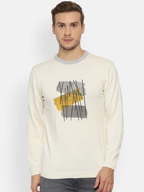 

V Dot Men Cream-Coloured Self Design Sweater