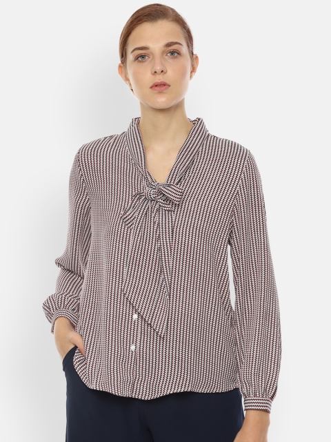 

Van Heusen Woman Off-White & Maroon Regular Fit Printed Casual Shirt