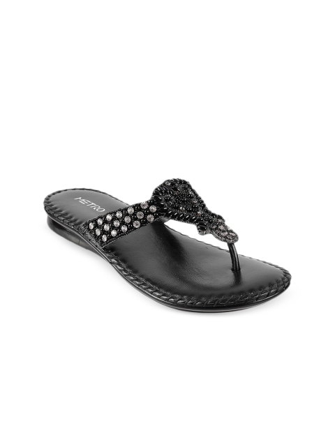

Metro Women Black Embellished Open Toe Flats