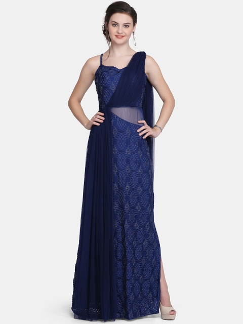

Eavan Women Navy Blue Self Design Maxi Dress