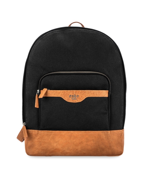 Men Black & Tan Solid Backpack