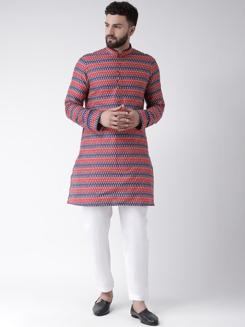 

Chitwan Mohan Men Red & Navy Blue Printed Kurta with Trousers