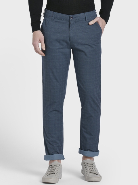 

ColorPlus Men Blue Regular Fit Checked Regular Trousers
