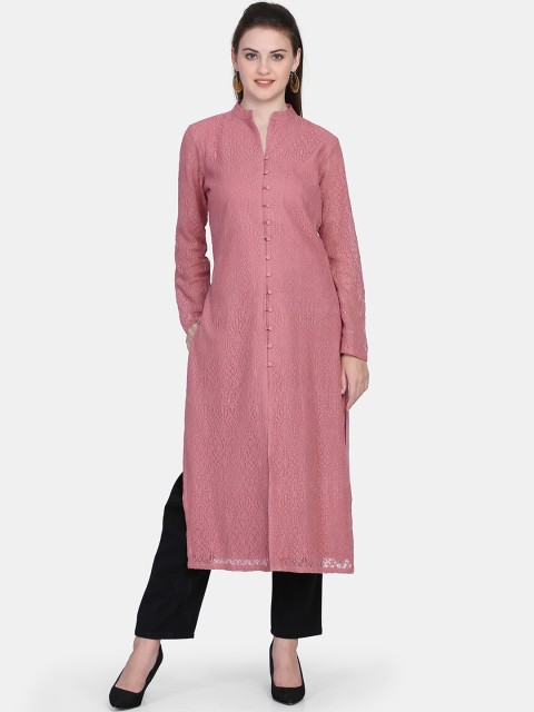 

Ojjasvi Women Pink Woven Design Straight Kurta