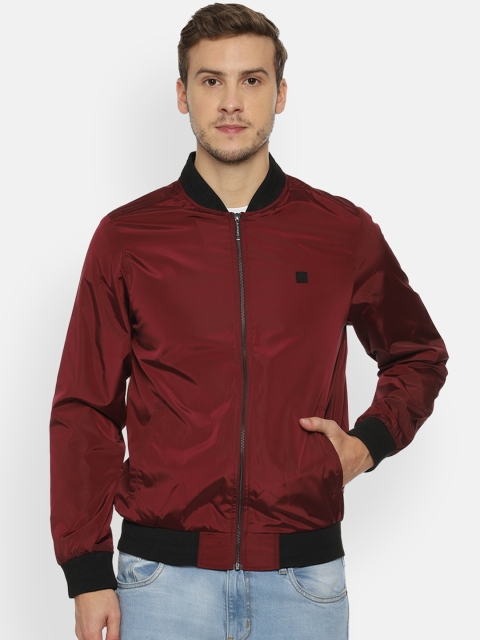 

V Dot Men Maroon Solid Bomber Jacket