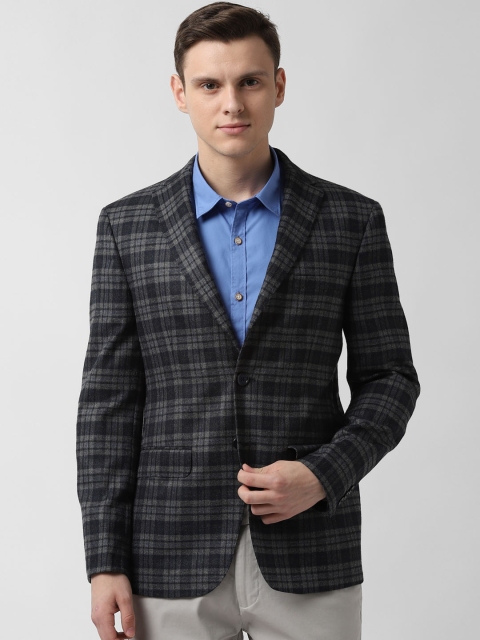 

Peter England Men Charcoal Black Checked Slim-Fit Single-Breasted Blazer