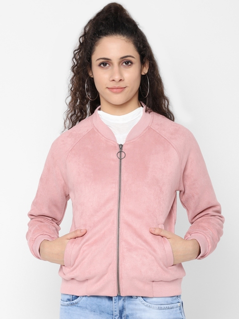 

People Women Pink Solid Bomber Jacket