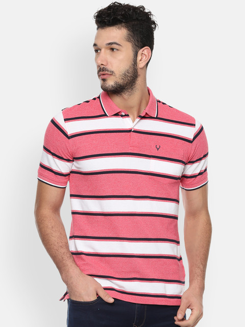 

Allen Solly Men Pink & White Striped Polo Collar T-shirt