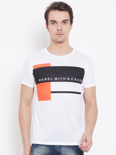 

Wear Your Mind Men White & Black Printed Round Neck T-shirt