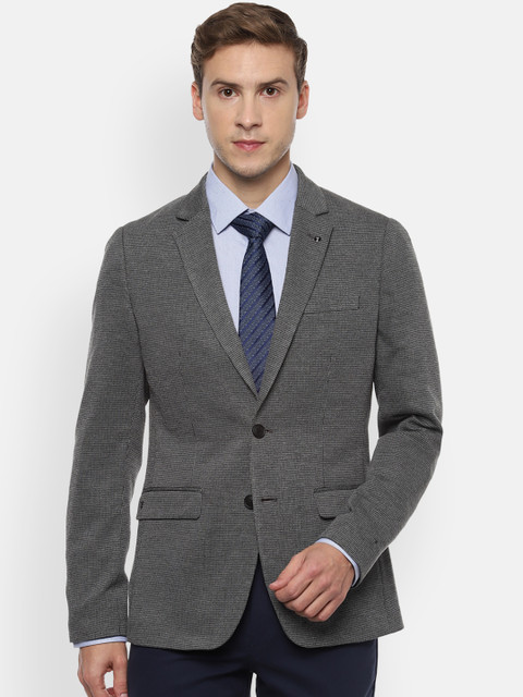 

Van Heusen Men Grey Self Design Single-Breasted Slim-Fit Blazer