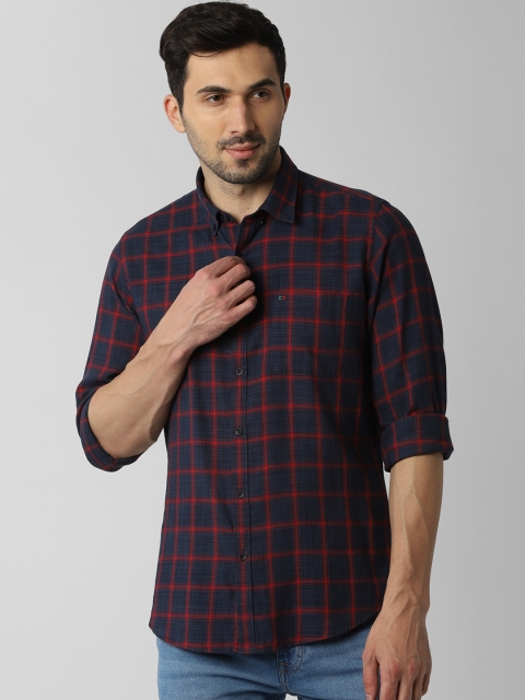 

Peter England Casuals Men Navy Blue & Red Slim Fit Checked Casual Shirt