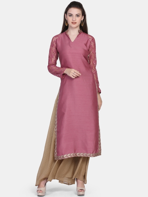 

Ojjasvi Women Burgundy Solid Straight Kurta