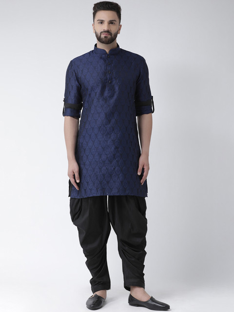 

Chitwan Mohan Men Navy Blue & Black Self Design Kurta with Salwar