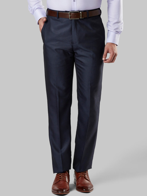 

Raymond Men Blue Regular Fit Self Design Formal Trousers