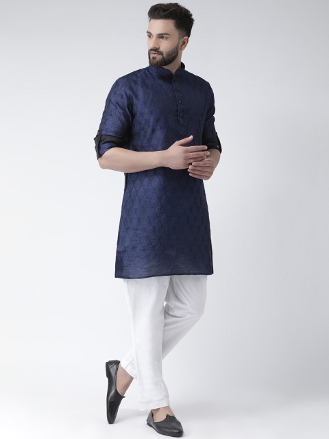 

Chitwan Mohan Men Navy Blue Self Design Kurta with Trousers