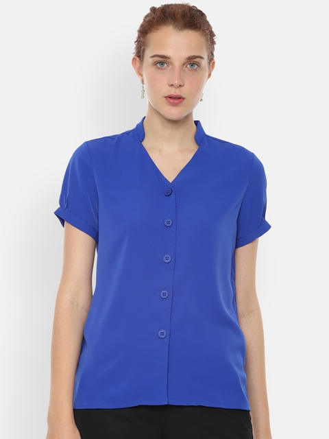 Van Heusen Woman Blue Regular Fit Solid Casual Shirt