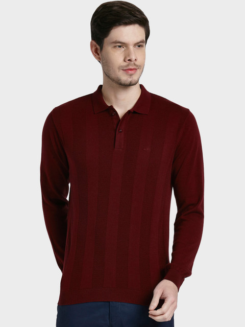 

ColorPlus Men Maroon Striped Polo Collar T-shirt