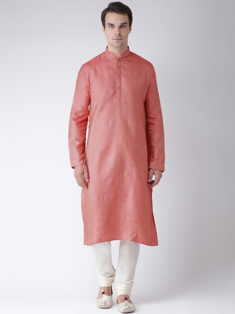 

Chitwan Mohan Men Pink & White Self Design Kurta with Churidar