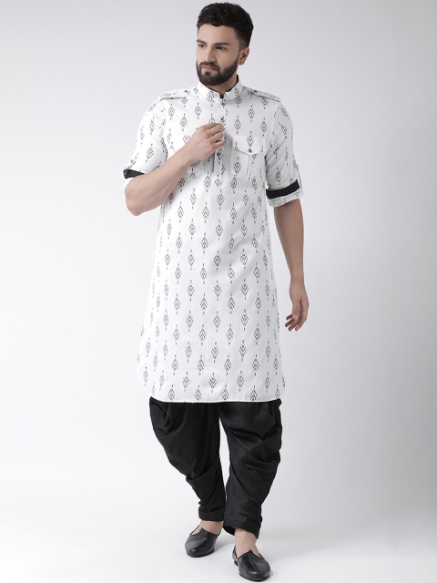 

Chitwan Mohan Men White & Black Printed Kurta with Salwar