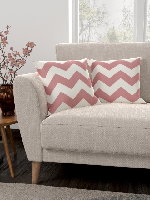 

CURTAIN LABEL Pink & Beige Set of 2 Geometric Square Cushion Covers