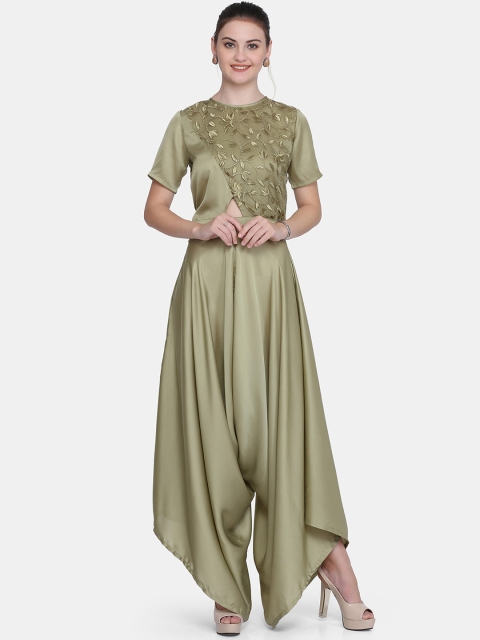 Eavan Women Lime Green Solid Basic Jumpsuit