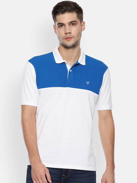

Allen Solly Men White & Blue Colourblocked Polo Collar T-shirt