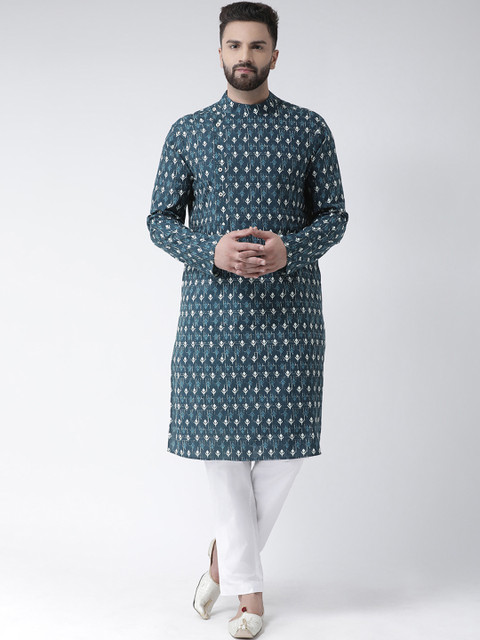 

Chitwan Mohan Men Green & White Printed Kurta with Trousers