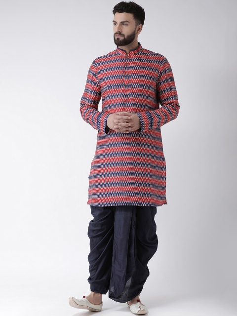 

Chitwan Mohan Men Red & Navy Blue Printed Kurta with Dhoti Pants