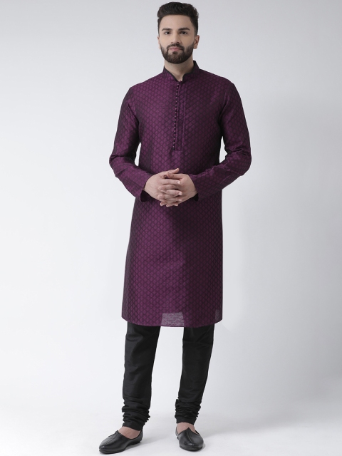 

Chitwan Mohan Men Purple & Black Self Design Kurta with Churidar