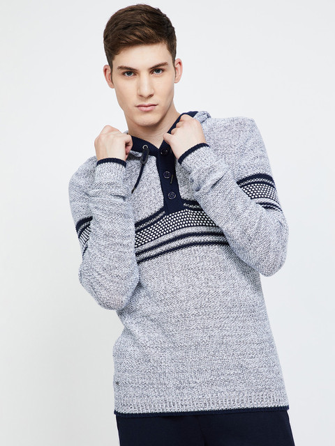 

Forca by Lifestyle Men Grey & Navy Blue Solid Sweater