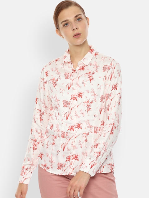 

Van Heusen Woman White & Red Regular Fit Printed Casual Shirt