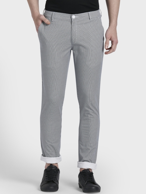 

ColorPlus Men Grey & Black Regular Fit Checked Regular Trousers