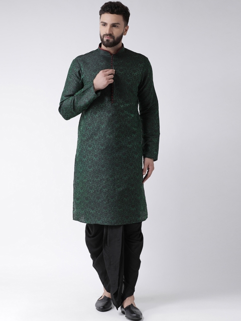

Chitwan Mohan Men Green & Black Self Design Kurta with Dhoti Pants
