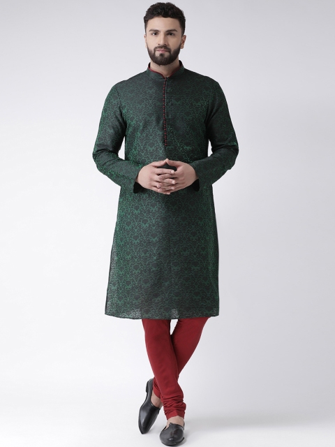 

Chitwan Mohan Men Green & Red Self Design Kurta with Churidar