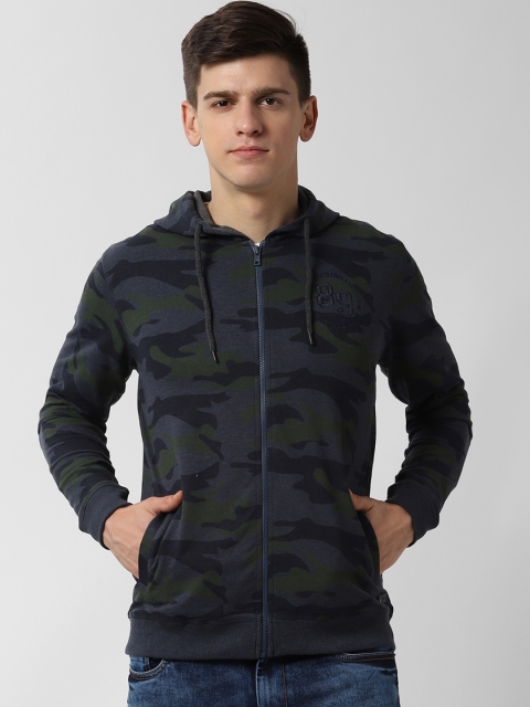 

Peter England Men Blue Printed Hooded Sweatshirt