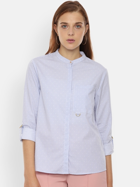 

Van Heusen Woman Women Blue & White Regular Fit Striped Casual Shirt